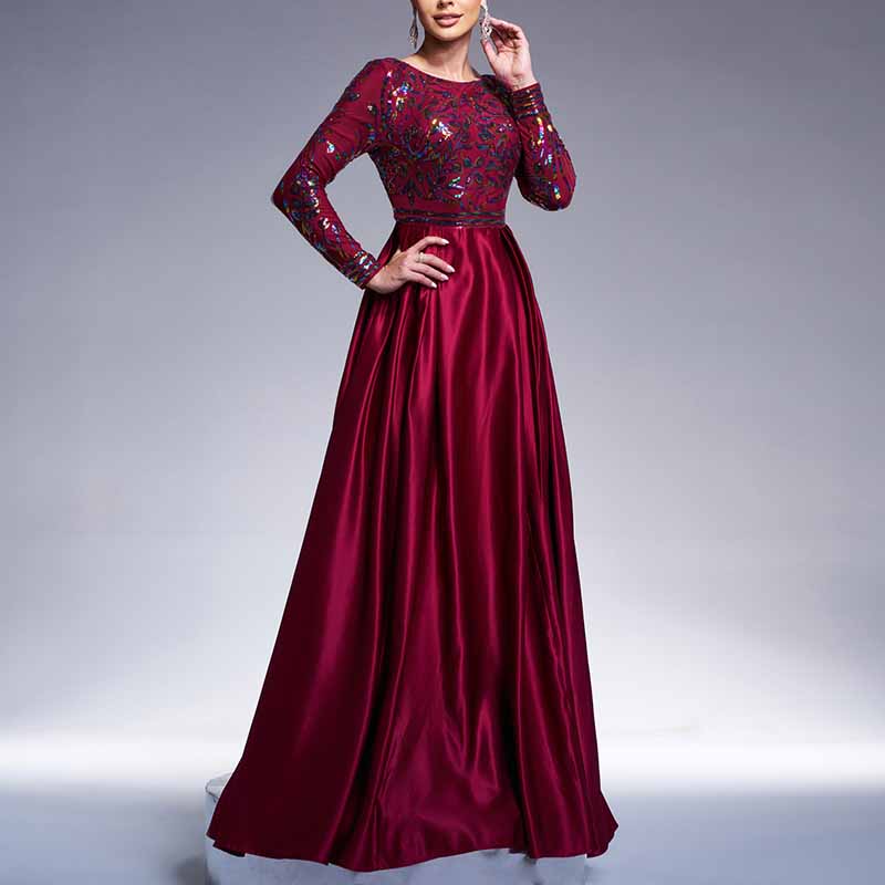 Long Sleeve High Waist Prom Dress A Line Evening Long Dress