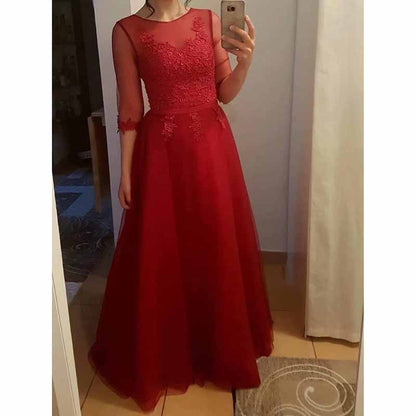 Women's Evening Dresses Tulle Ball Gowns 3/4 Sleeves Wedding Dress Long Lace Wedding Guest Dress