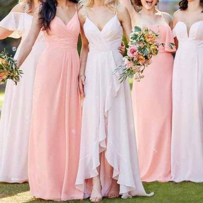 Women Chiffon Bridesmaid Dresses V Neck High Low Wedding Guest Dress Party Gown