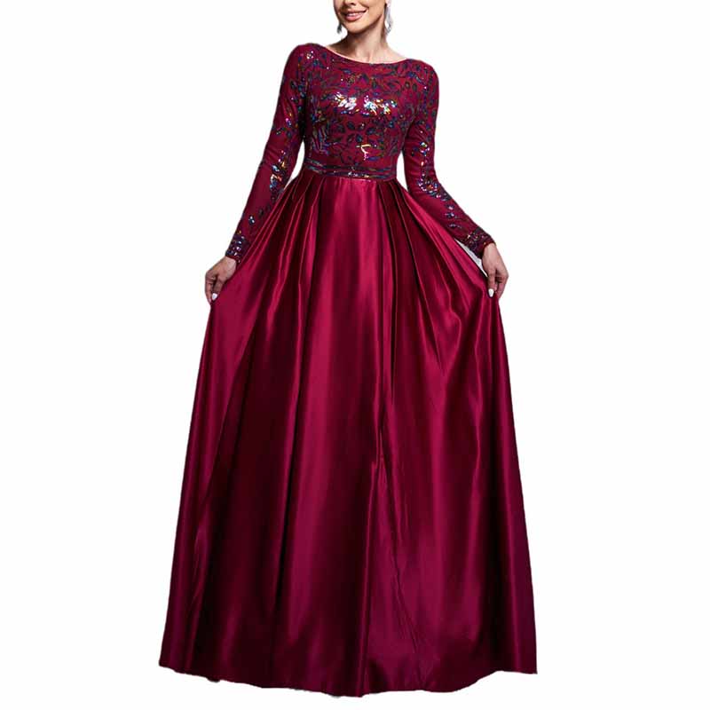 Long Sleeve High Waist Prom Dress A Line Evening Long Dress