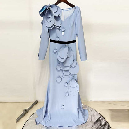 Womens Long Sleeves Gown Flower Detail Long Formal Dresses