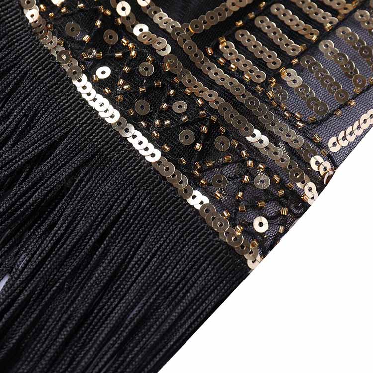 1920's Flapper Dress Halter Neck Fringe Sequin Beaded Dress