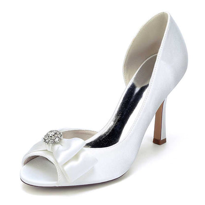 Satin Heeled Shoes Hand-Made Wedding Shoes Peep Toe Prom Heels