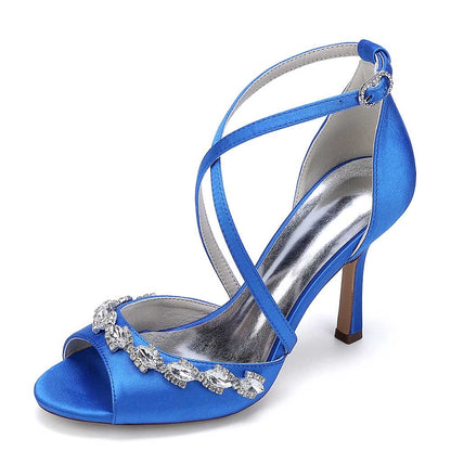 Cross Strap Bridal Sandals Hand-Made Wedding Shoes Dress Heels With Crystals