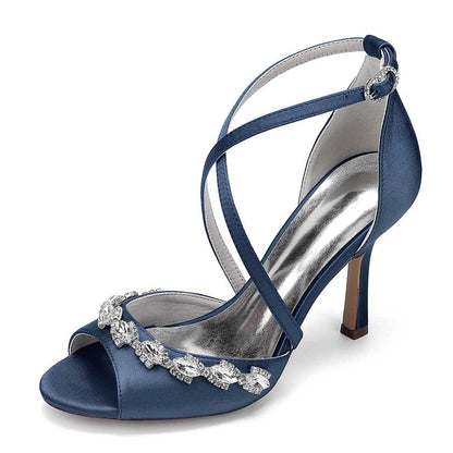 Cross Strap Bridal Sandals Hand-Made Wedding Shoes Dress Heels With Crystals