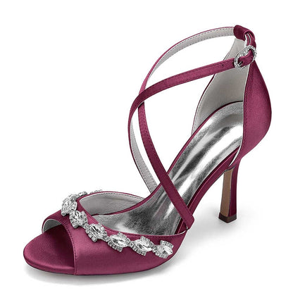 Cross Strap Bridal Sandals Hand-Made Wedding Shoes Dress Heels With Crystals