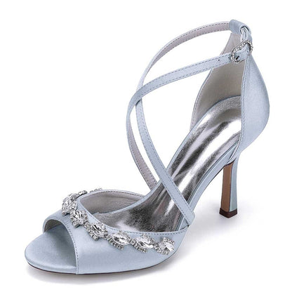 Cross Strap Bridal Sandals Hand-Made Wedding Shoes Dress Heels With Crystals