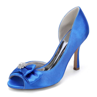 Satin Heeled Shoes Hand-Made Wedding Shoes Peep Toe Prom Heels