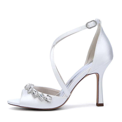 Cross Strap Bridal Sandals Hand-Made Wedding Shoes Dress Heels With Crystals