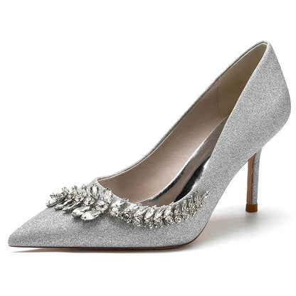 Women's Rhinestones Wedding Shoes Gliter High Heels Pointed Toe Bridal Heels