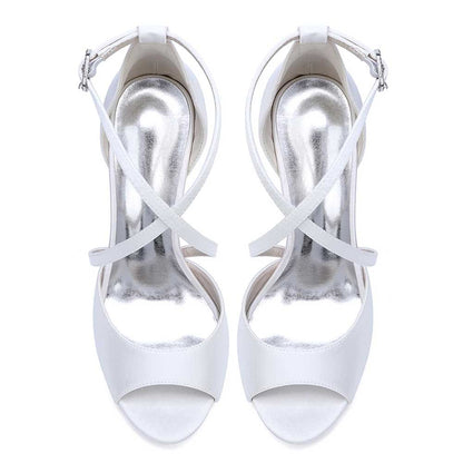 Women Cross Strap Sandals Hand-Made Wedding Shoes Dress Heels