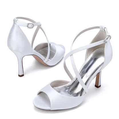 Women Cross Strap Sandals Hand-Made Wedding Shoes Dress Heels