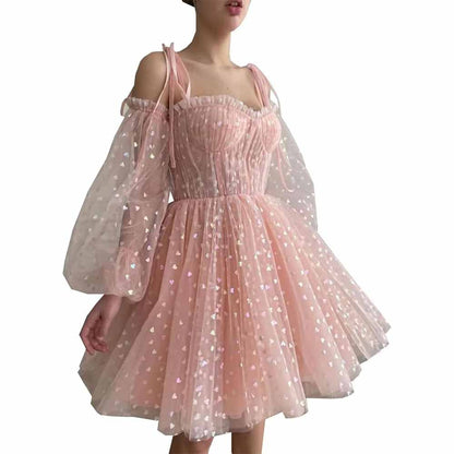 Tulle Homecoming Dresses Puffy Sleeve Sweetheart Short Prom Dresses Party Gowns