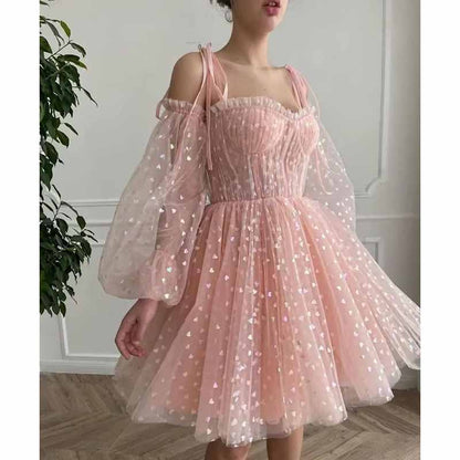 Tulle Homecoming Dresses Puffy Sleeve Sweetheart Short Prom Dresses Party Gowns