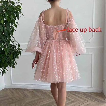 Tulle Homecoming Dresses Puffy Sleeve Sweetheart Short Prom Dresses Party Gowns