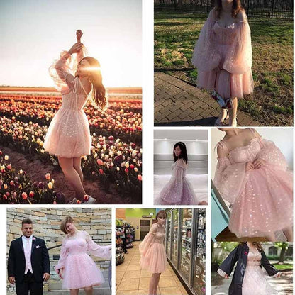 Tulle Homecoming Dresses Puffy Sleeve Sweetheart Short Prom Dresses Party Gowns