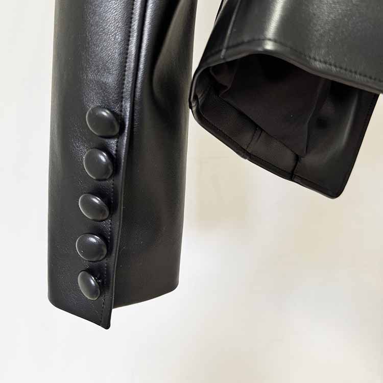 Belted Faux Leather 1-Button Jacket Black