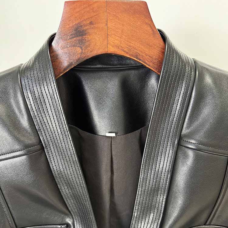 Belted Faux Leather 1-Button Jacket Black