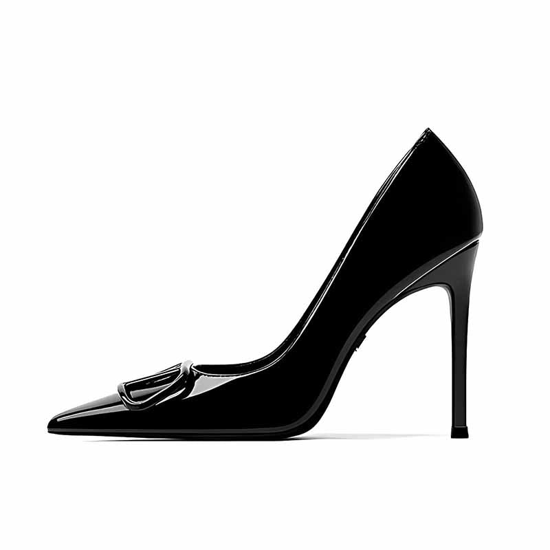 Buckle Pointed Toe Patent Leather Stiletto Heels for Weddings & Banquets