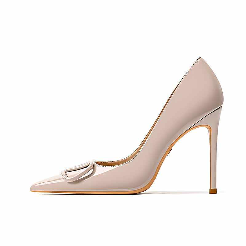 Buckle Pointed Toe Patent Leather Stiletto Heels for Weddings & Banquets