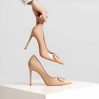 Buckle Pointed Toe Patent Leather Stiletto Heels for Weddings & Banquets
