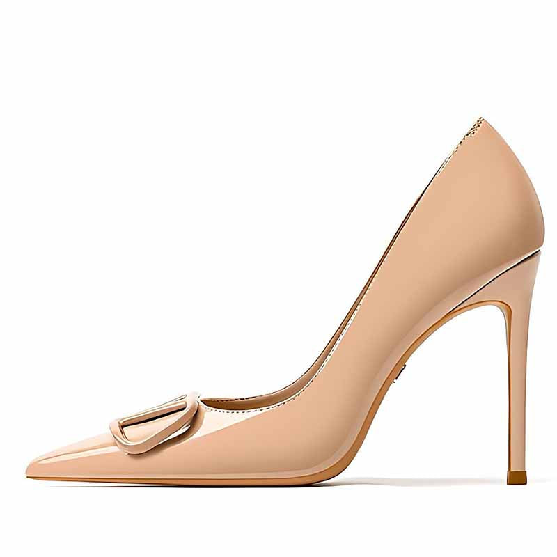 Buckle Pointed Toe Patent Leather Stiletto Heels for Weddings & Banquets