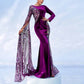 Single Cape Sleeves Velvet Evening Dress Long Prom Dress Event Dress