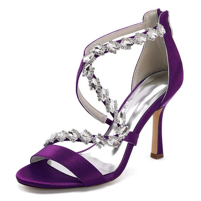 Rhinestones Prom Heels Formal Shoes Satin High Heel Wedding Shoes