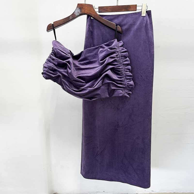 Purple Brushed Top & Midi Skirt Set – Two Piece Women’s Fashion Outfit
