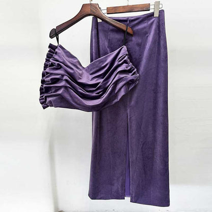 Purple Brushed Top & Midi Skirt Set – Two Piece Women’s Fashion Outfit