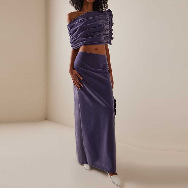 Purple Brushed Top & Midi Skirt Set – Two Piece Women’s Fashion Outfit