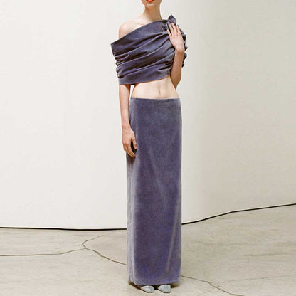 Purple Brushed Top & Midi Skirt Set – Two Piece Women’s Fashion Outfit