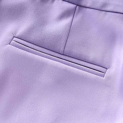 Women Lavender Pantsuit Fitted Blazer + Mid-High Rise Trousers Pantsuit Suit Office Wear