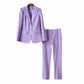 Women Lavender Pantsuit Fitted Blazer + Mid-High Rise Trousers Pantsuit Suit Office Wear