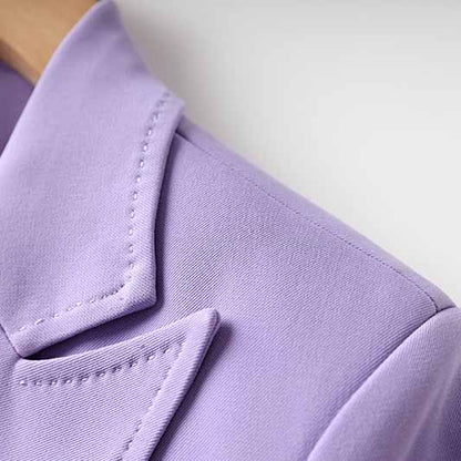 Women Lavender Pantsuit Fitted Blazer + Mid-High Rise Trousers Pantsuit Suit Office Wear
