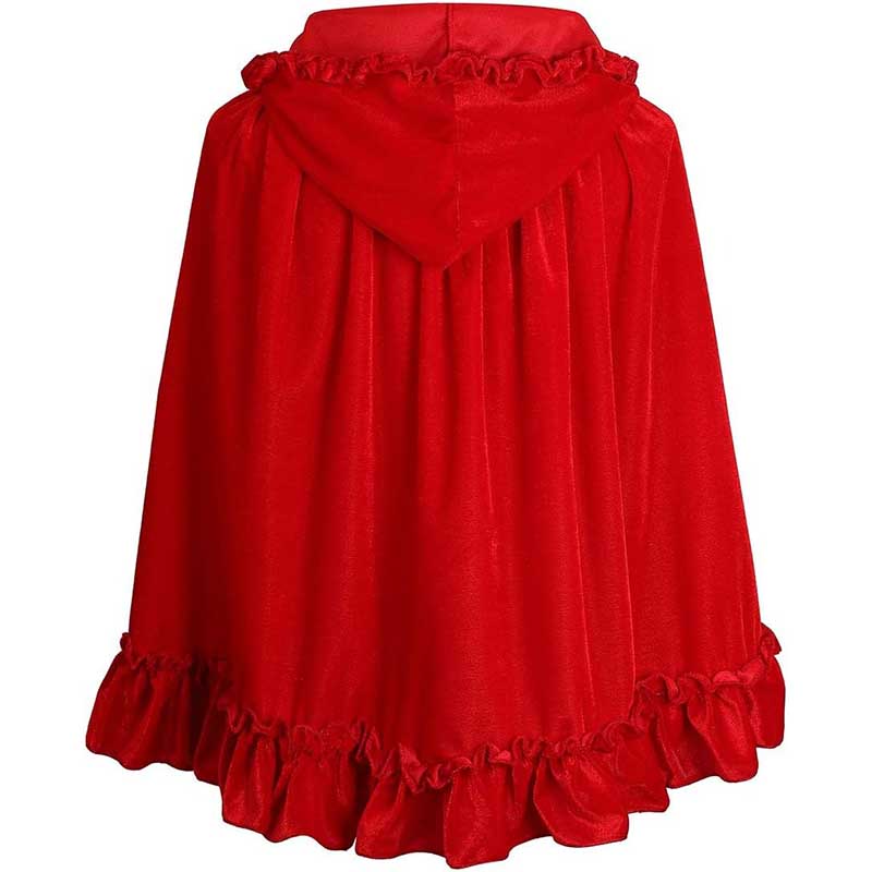 S&DCo. red hooded costume cape for women with ruffled edges and a cozy design