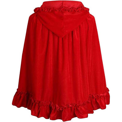 S&DCo. red hooded costume cape for women with ruffled edges and a cozy design