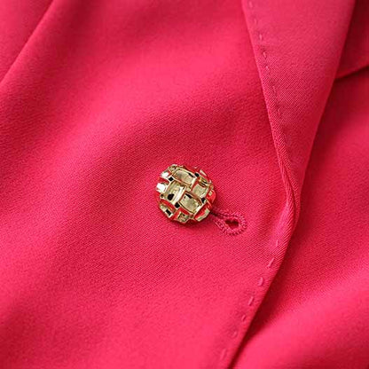 Women's Red One Button Blazer Dress Long Sleeve V Neck Bodycon Cocktail Dress