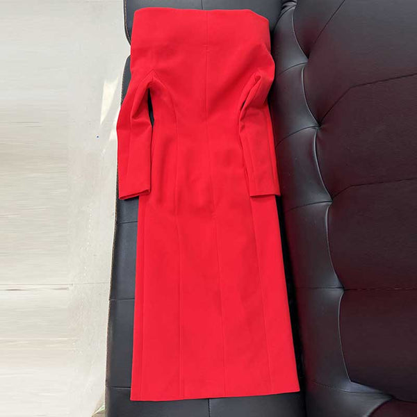 High Street Fashion Red Off Shoulder Outfit Windbreaker Coat Formal Dr ...