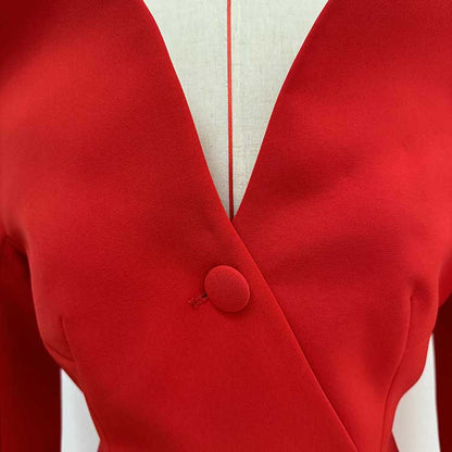 High Street Fashion Red Off Shoulder Outfit Windbreaker Coat Formal Dress