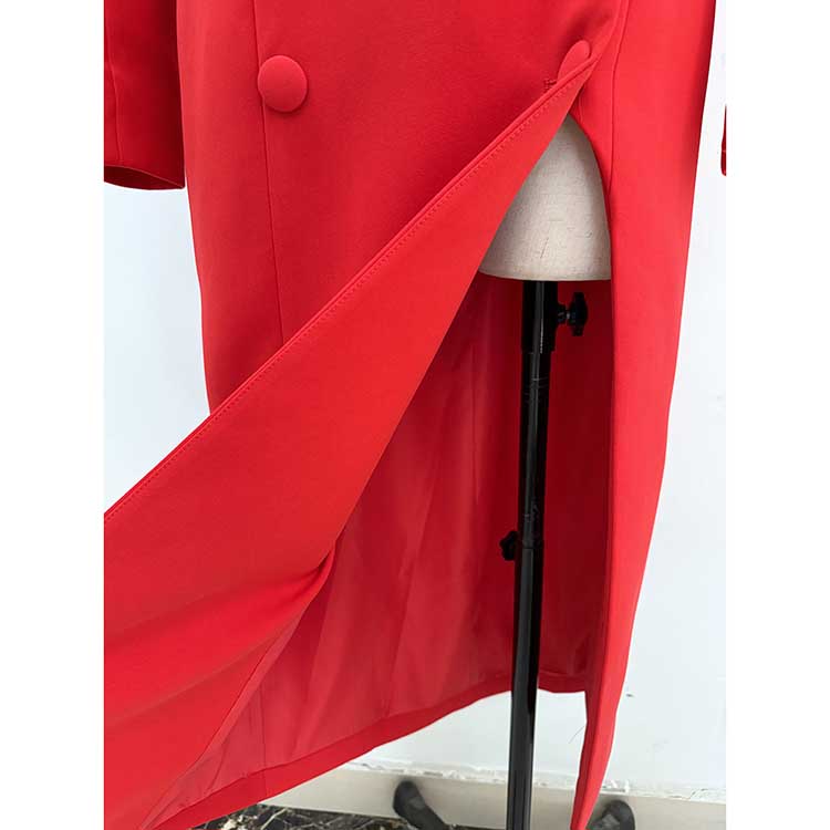 High Street Fashion Red Off Shoulder Outfit Windbreaker Coat Formal Dress