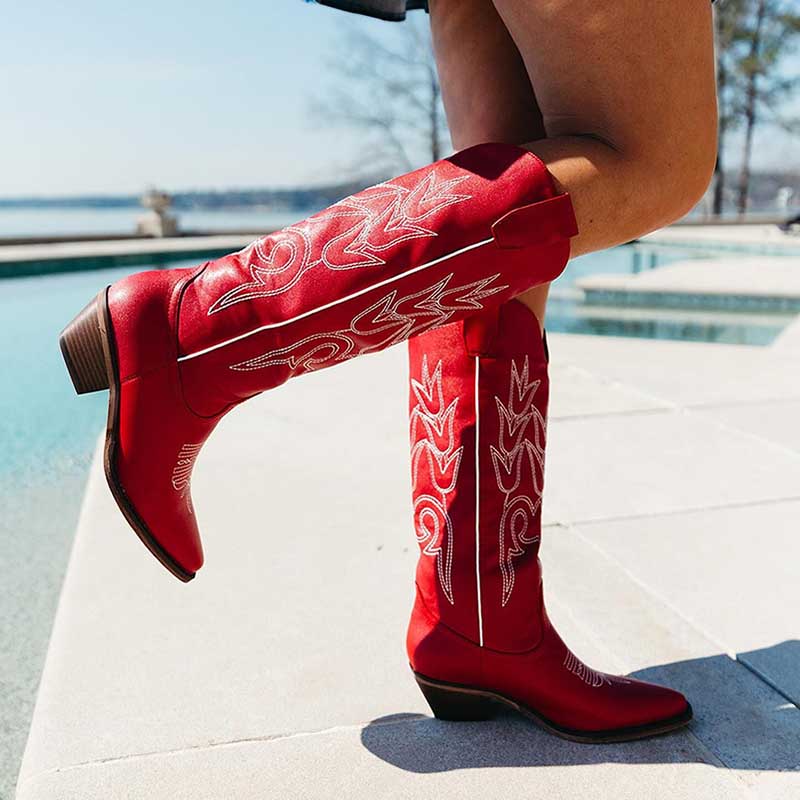 Women's Chunky Cowgirl Boots in Red