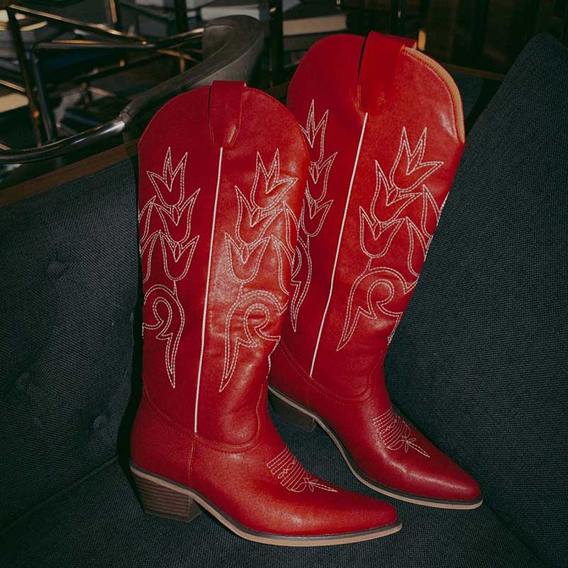 Women's Chunky Cowgirl Boots in Red