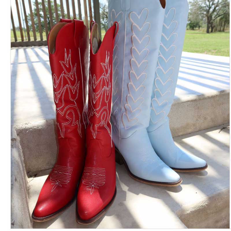 Women's Chunky Cowgirl Boots in Red