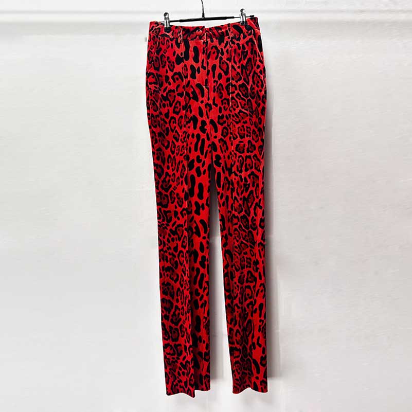 One-Button Blazer Suit Red Velvet Leopard Pantsuit