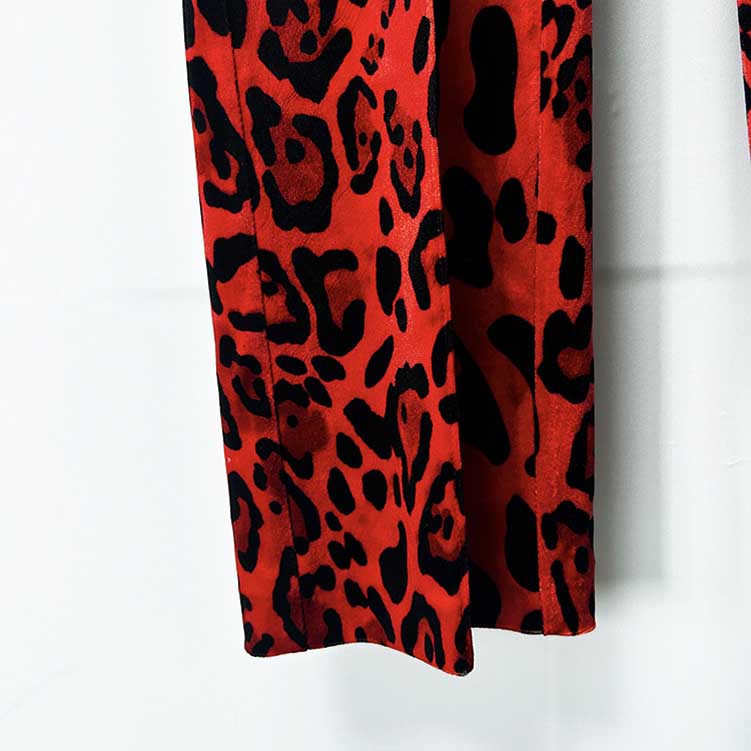 One-Button Blazer Suit Red Velvet Leopard Pantsuit