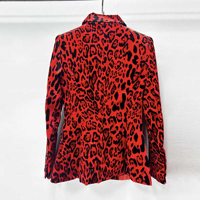 One-Button Blazer Suit Red Velvet Leopard Pantsuit