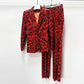 One-Button Blazer Suit Red Velvet Leopard Pantsuit