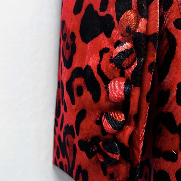 One-Button Blazer Suit Red Velvet Leopard Pantsuit