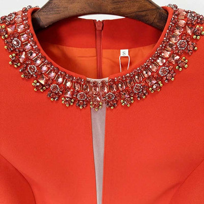 Red Mini Dress Sleeveless Beaded Neck Collar Short Party Dress For Women